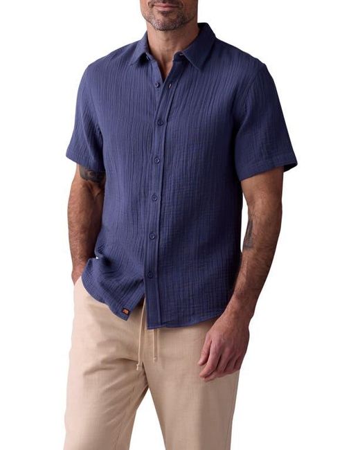 The Normal Brand Blue Kalo Cotton Gauze Short Sleeve Button-Up Shirt for men