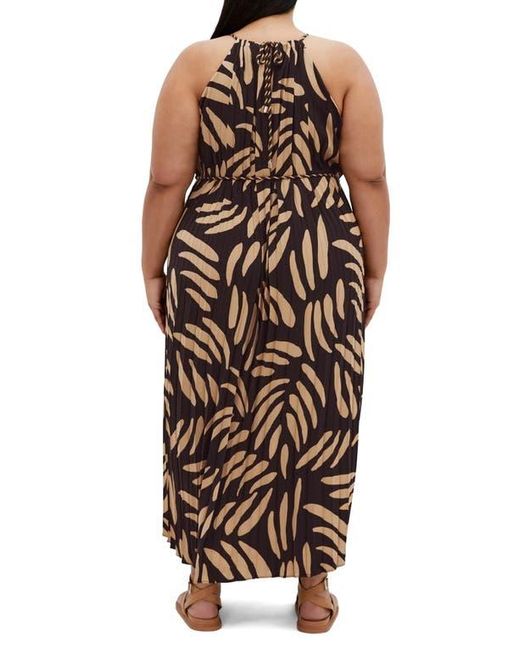 City Chic Brown Tatum Pleated Tie Waist Dress