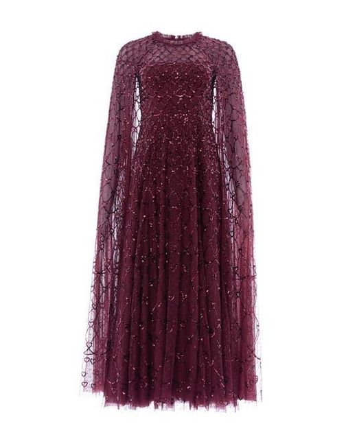 Needle & Thread Purple Heart Lattice Cape Ankle Gown