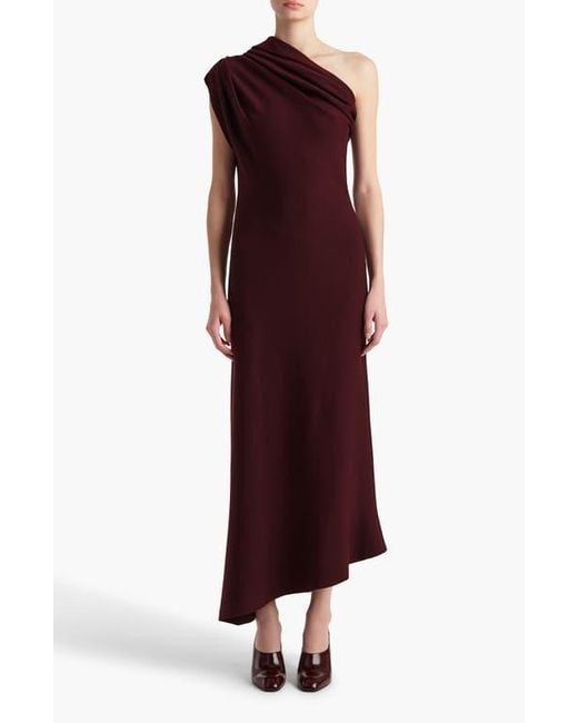 Khaite Red Coast One Shoulder Wool Blend Dress