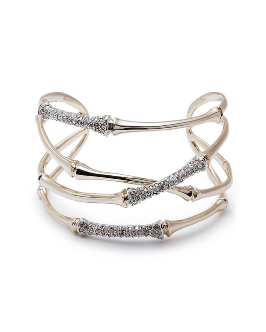 Alexis White Orbiting Bamboo Crystal Encrusted Cuff Bracelet