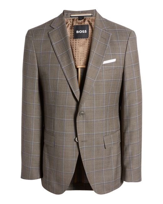 Boss Brown Hutson Windowpane Check Wool Sport Coat for men