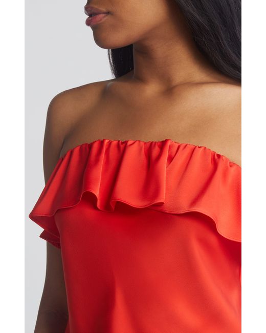 Wayf Red All Yours Ruffle Strapless Top