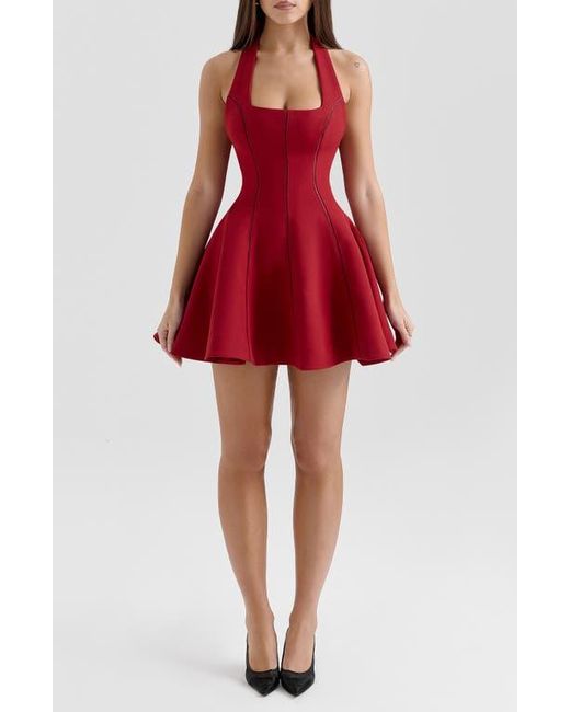 House Of Cb Red Loulette Halter Minidress