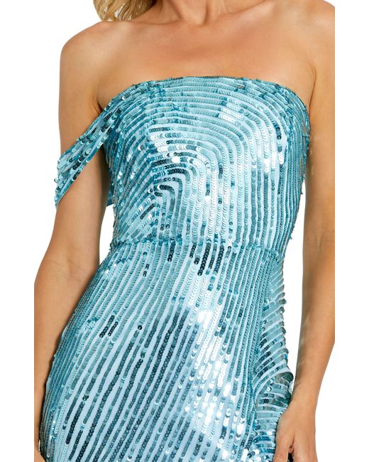 Mac Duggal Blue One-shoulder Sequin Mesh Gown