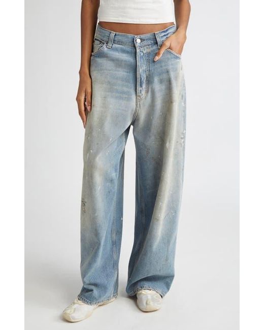 Acne Blue 2023 Paint Splatter Baggy Wide Leg Jeans