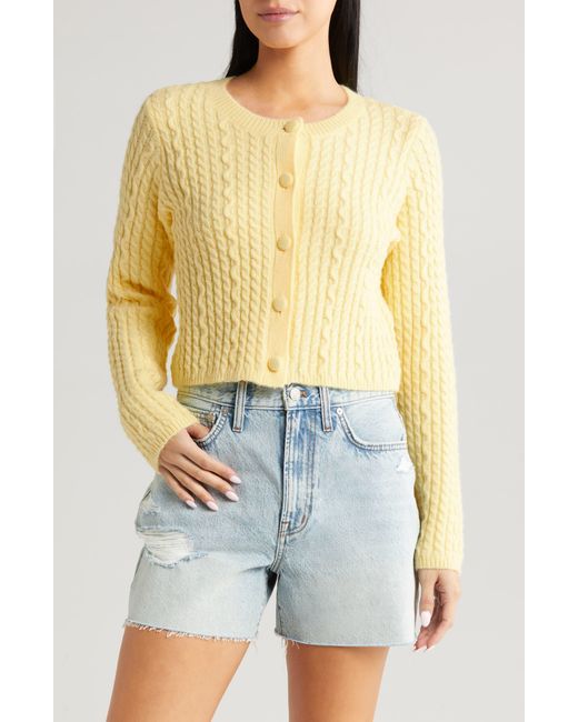 All In Favor Yellow Crop Cable Cardigan In At Nordstrom, Size Large