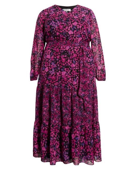Kasper Purple Floral Long Sleeve Tiered Maxi Dress