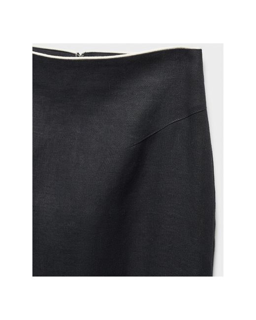 Mango Black Back Slit Linen Skirt