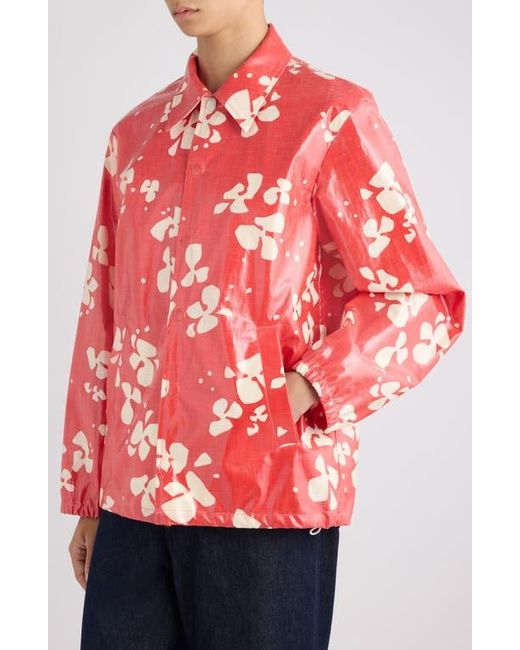 Dries Van Noten Red Vorries Print Coated Cotton Jacket for men