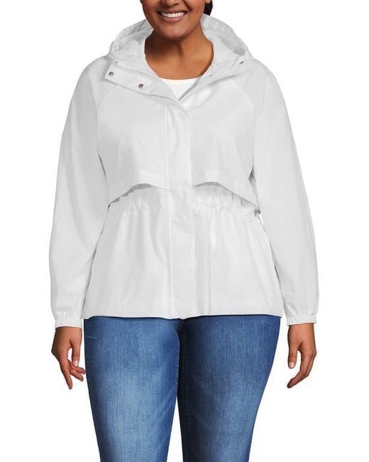 Lands' End White Plus Size Squall Packable Rain Jacket