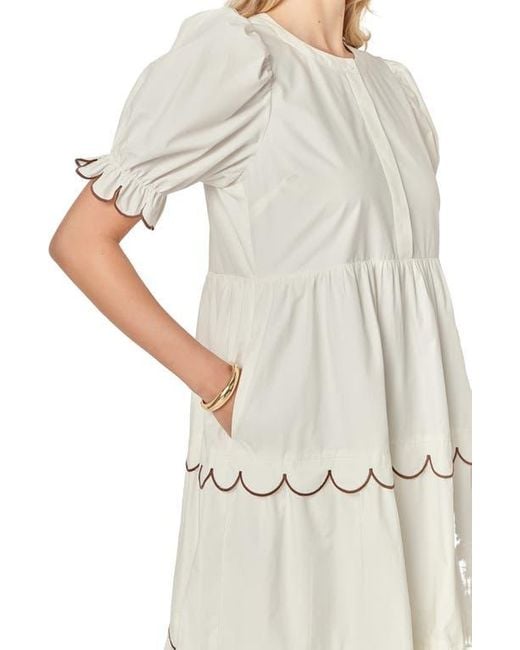 English Factory Natural Contrast Scalloped Trim Cotton Midi Dress