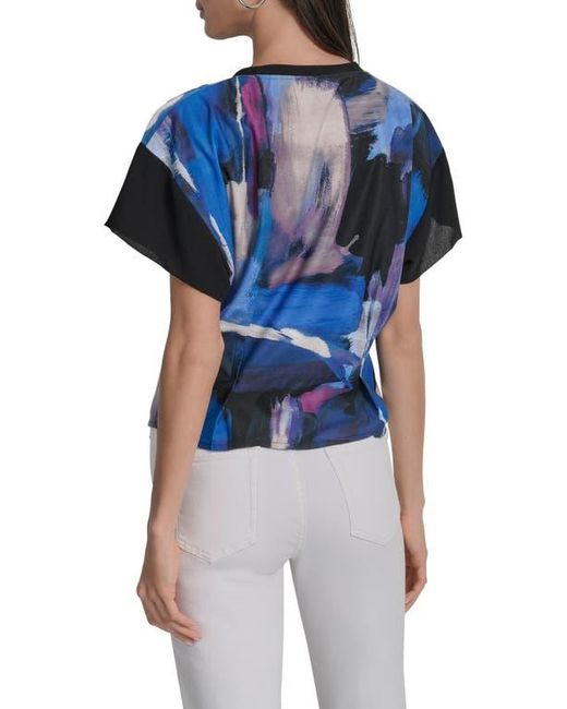 DKNY Blue Chiffon Sleeve Knit Top