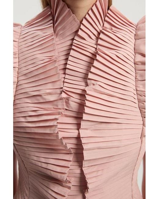 Karen Millen Pink Pleated Ruffle Sleeve Woven Midi Dress