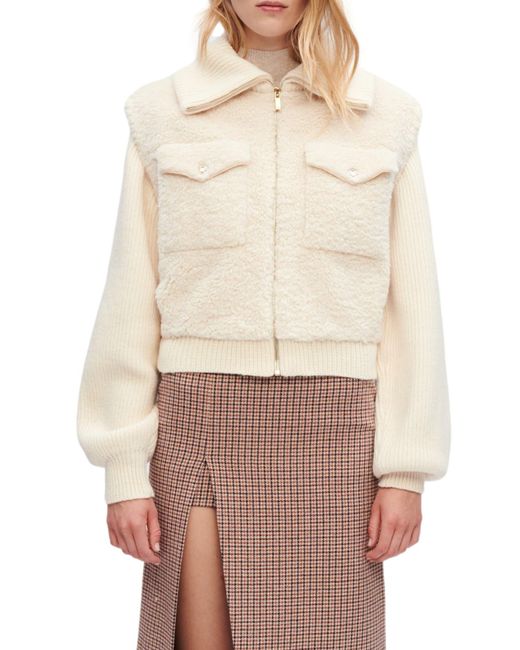 Maje Belip Mixed Media Faux Shearling Jacket in Natural Lyst