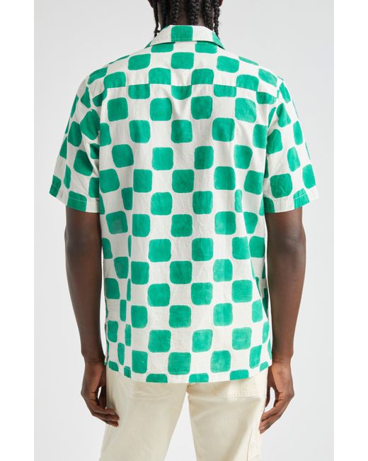 Drake's Green Block Cotton Camp Shirt At Nordstrom for men