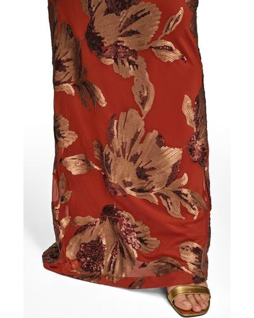 Donna Karan Orange Sequin Floral Body-Con Gown