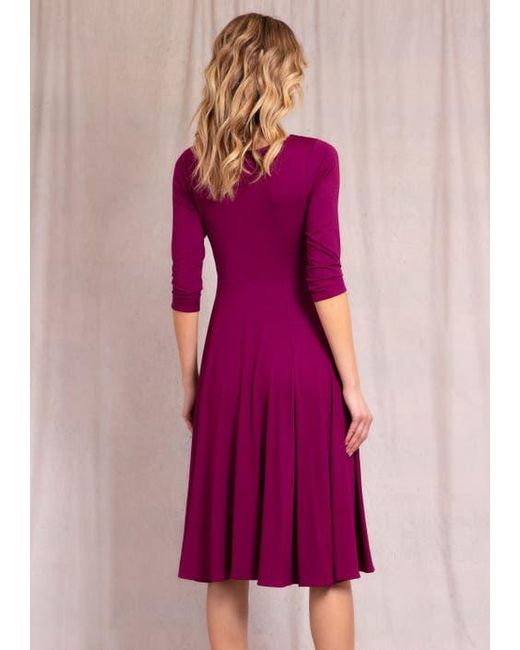 Alie Street London Purple Annie V-Neck 3/4 Sleeve Midi Dress
