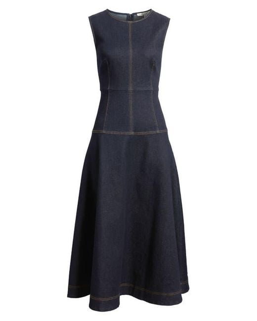 ZOE AND CLAIRE Blue Sleeveless Denim A-Line Midi Dress