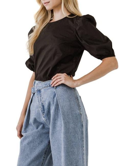 English Factory Black Puff Sleeve Top