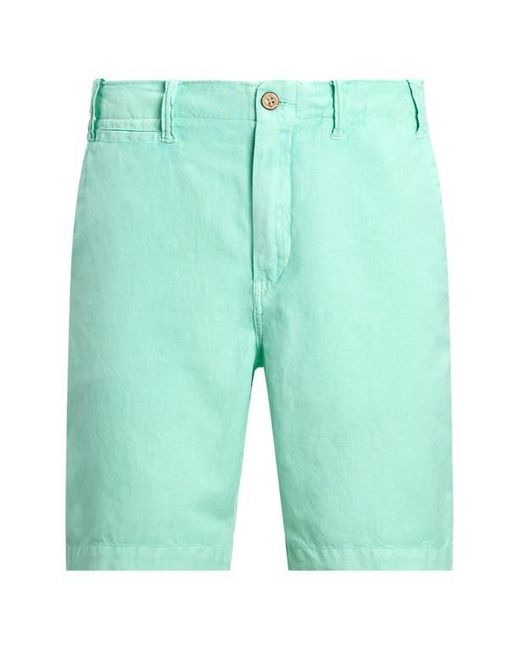 Polo Ralph Lauren Green Classic Fit Flat Front Linen & Cotton Blend Chino Shorts for men