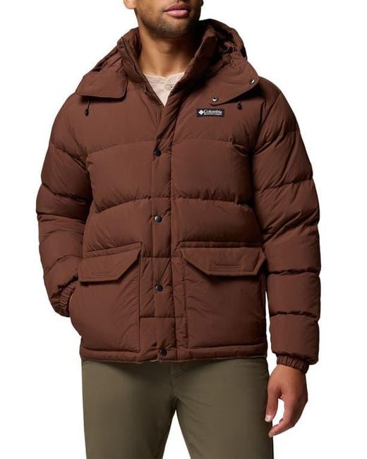 Columbia Brown Wallowa Water Repellent Down Puffer Jacket With Removable Hood for men