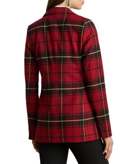 Ralph Lauren Red Plaid Double Breasted Wool Blend Blazer