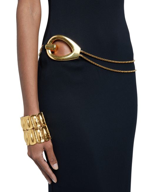 Tom Ford Blue Stretch Sable Cutout Chain Detail Strapless Evening Dress