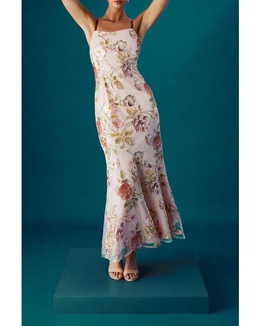 Coast White Muse Strappy Floral Sequin Maxi Dress