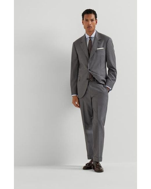 Brunello Cucinelli Gray Chalk Stripe Trousers for men