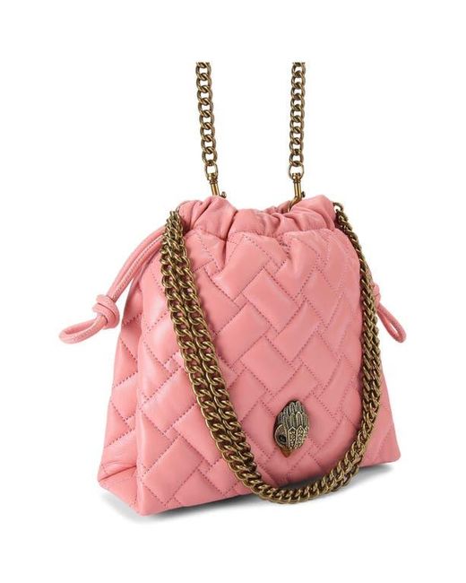 Kurt Geiger Pink Small Kensington Drawstring Quilted Leather Bucket Bag