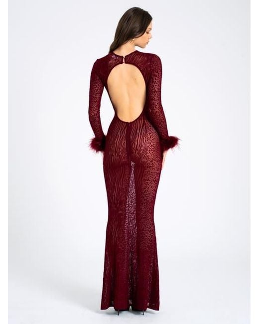 Miss Circle Red Patricia Leopard Burnout Velvet Mesh Backless Maxi Dress