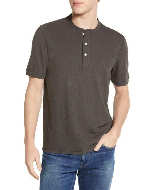 Faherty Brand Gray Short Sleeve Heathered Cotton Blend Henley for men