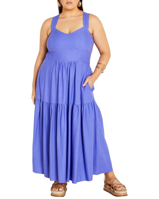 City Chic Blue Bailey Tiered Maxi Dress