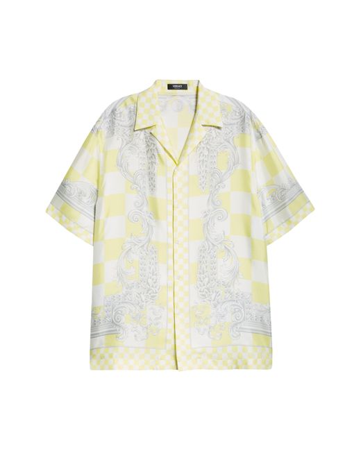 Versace Multicolor Medusa Check Short Sleeve Silk Button-up Shirt for men