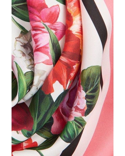 Dolce & Gabbana White Rafia Floral Print Silk Scarf