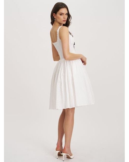 Miss Circle White Madison Cotton Eyelet Square Neck Midi Dress