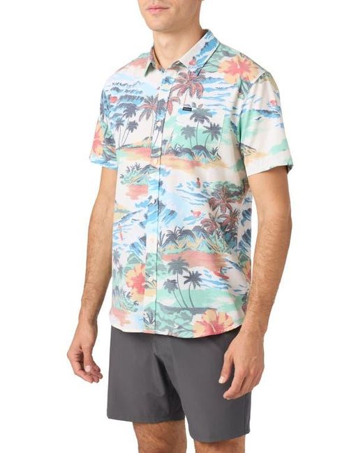 O'neill Sportswear Blue Trvlr Upf Traverse Slub Short Sleeve Performance Button-Up Shirt for men