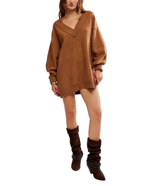 Free People Brown Chelsea V-Neck Tunic Sweater