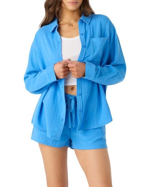 O'neill Sportswear Blue Leni Oversize Cotton Gauze Button-Up Shirt