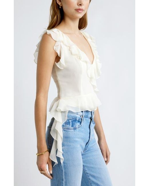 Open Edit Blue Sleeveless Ruffle Top