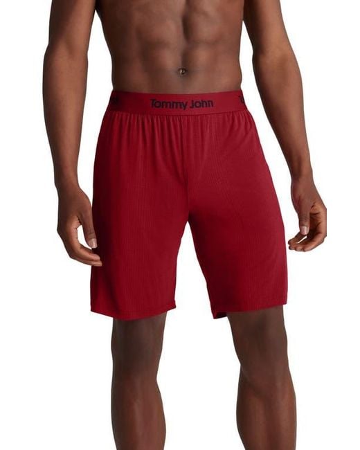 Tommy John Men's Red Second Skin Luxe Tripe Pajama Shorts