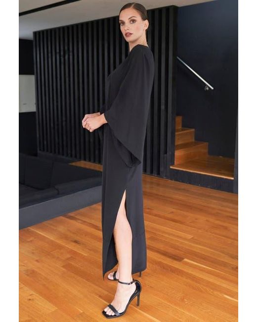 ocean + main Black Kimono Sleeve Silk Dress