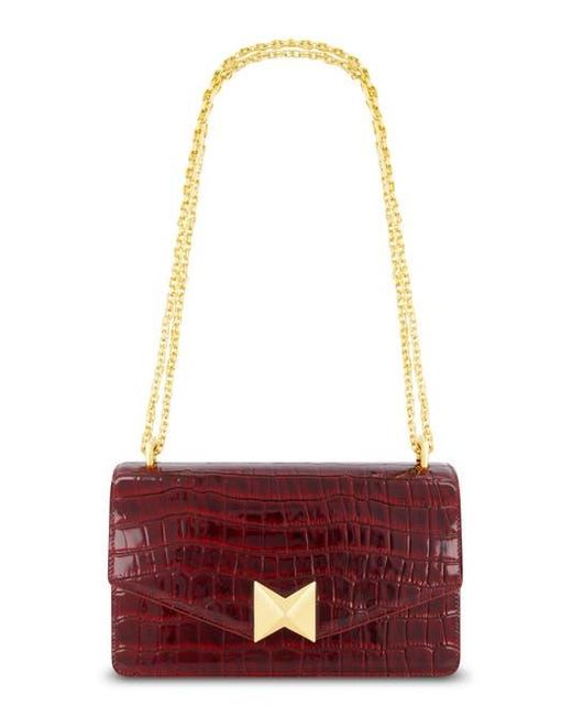 Mac Duggal Red Plated Hardware Crocodile Leather Shoulder Bag