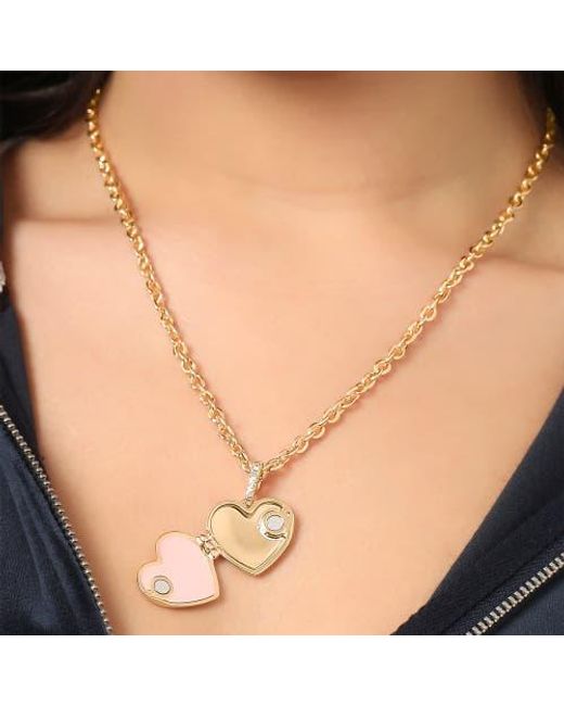 Juicy Couture Metallic Tone Crystal Heart Locket Pendant Necklace