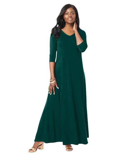 Jessica London Green Double-V Maxi Dress