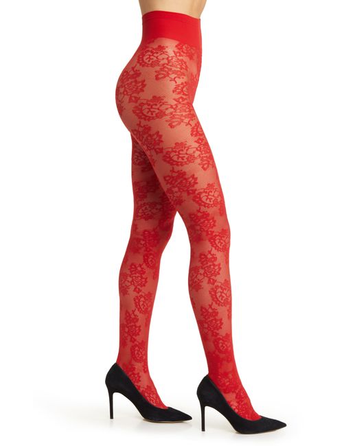 Oroblu Red Fine Sheer Lace Tights