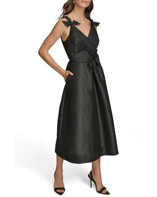Donna Karan Black Bow Fit & Flare Midi Cocktail Dress