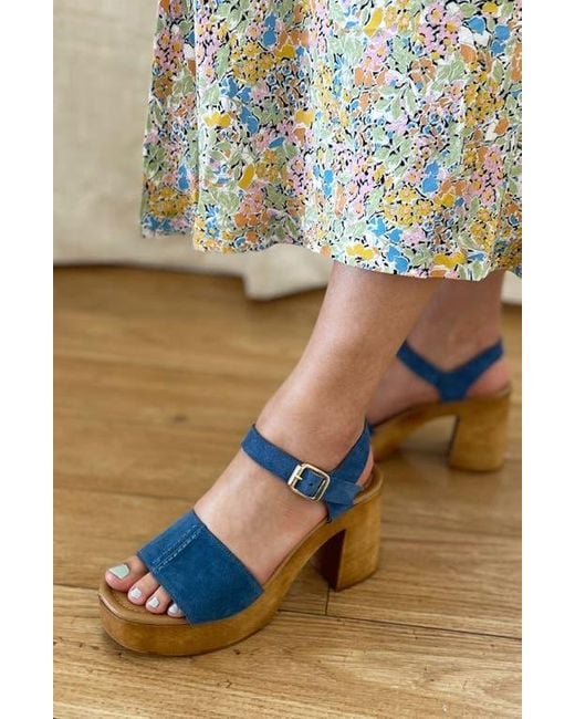 Seychelles Blue City Scape Platform Sandal