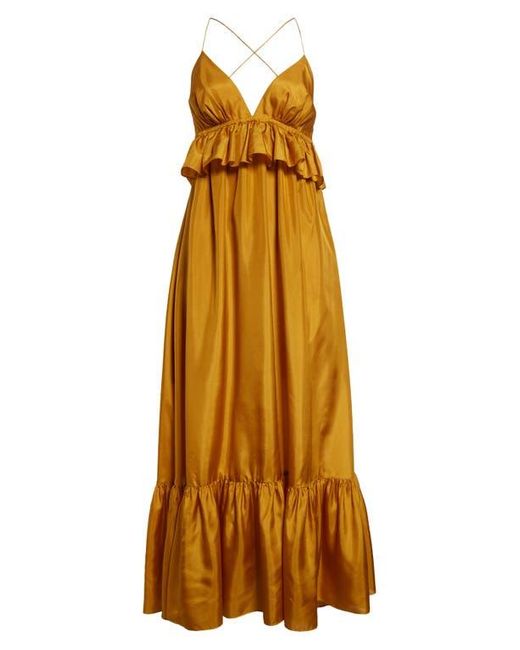 Zimmermann Metallic Rhiannon Tiered Ruffle Peplum Silk Maxi Dress